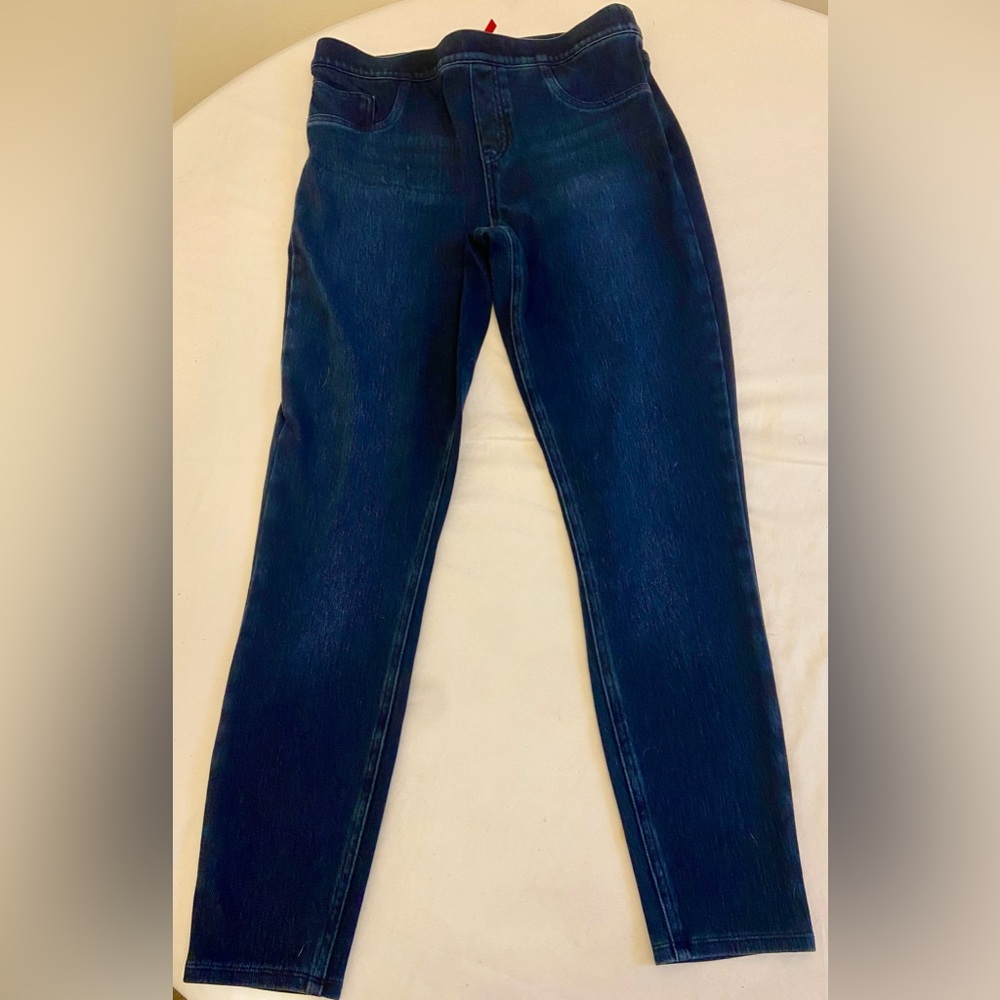 SPANX Denim Leggings Women’s Size L Dark Wash Skinny Jeggings Stretch Pull On
